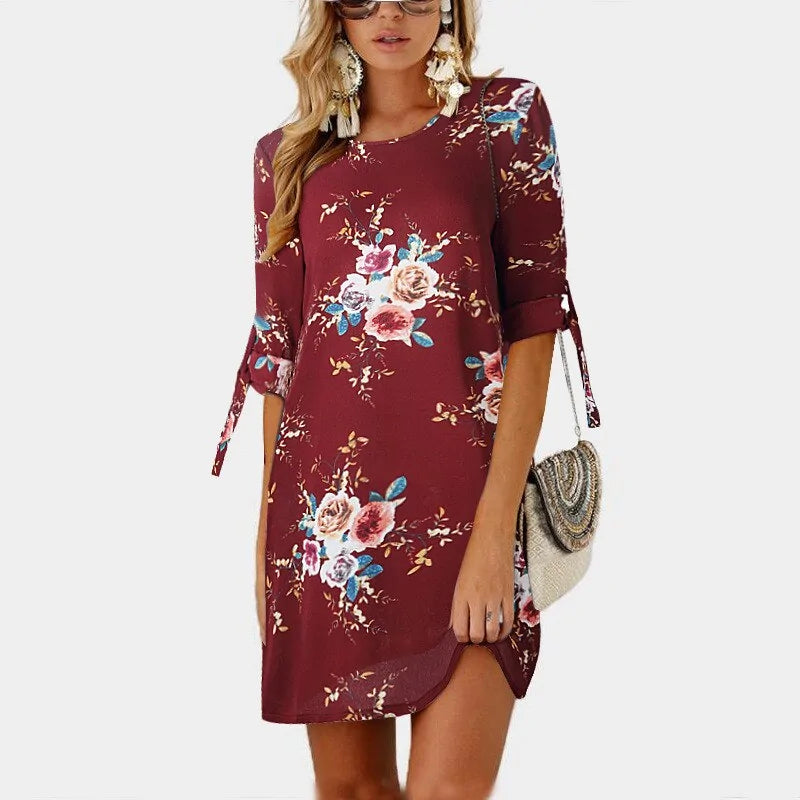 Floral Print Chiffon Beach Dress