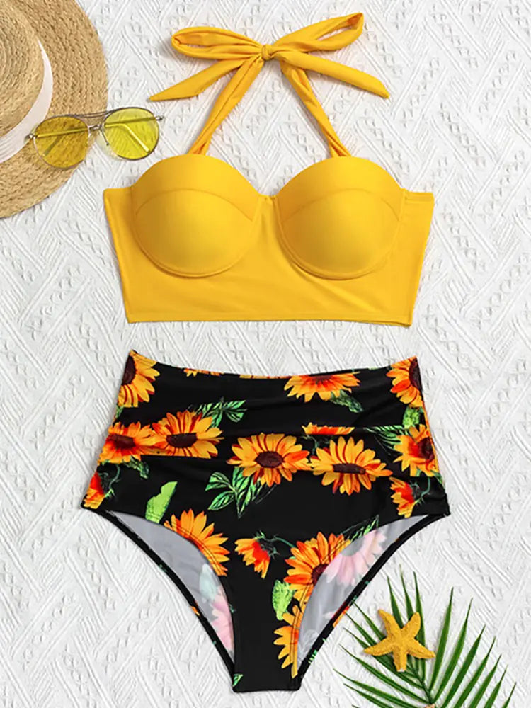 Floral High-Waist Bikini Set