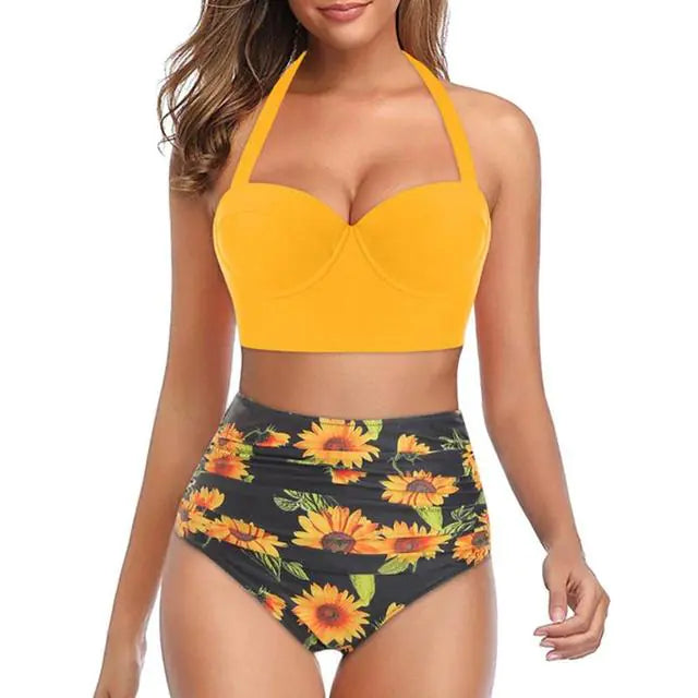 Floral High-Waist Bikini Set